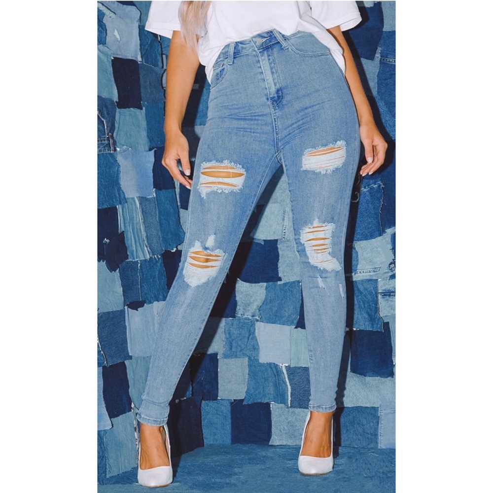 PLT Light Washed Ripped Skinny Jeans